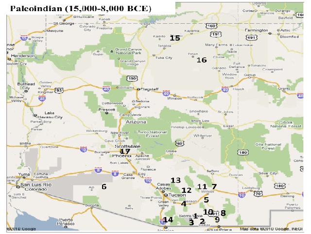 Map of the distribution of sites containing extinct bison in Arizona. Map by S. Wolff